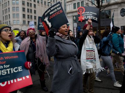 WASHINGTON,DC-JAN19:  A contingent of Jewish Women and supporters march to Freedom Plaza, January 19th, 2019. (Photo by Evelyn Hockstein/For The Washington Post via Getty Images)